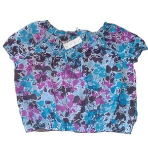 NWT Como Floral Sheer Tunic Top Womens 3X Lagoon Popover Peasant Cottage Blouse‎